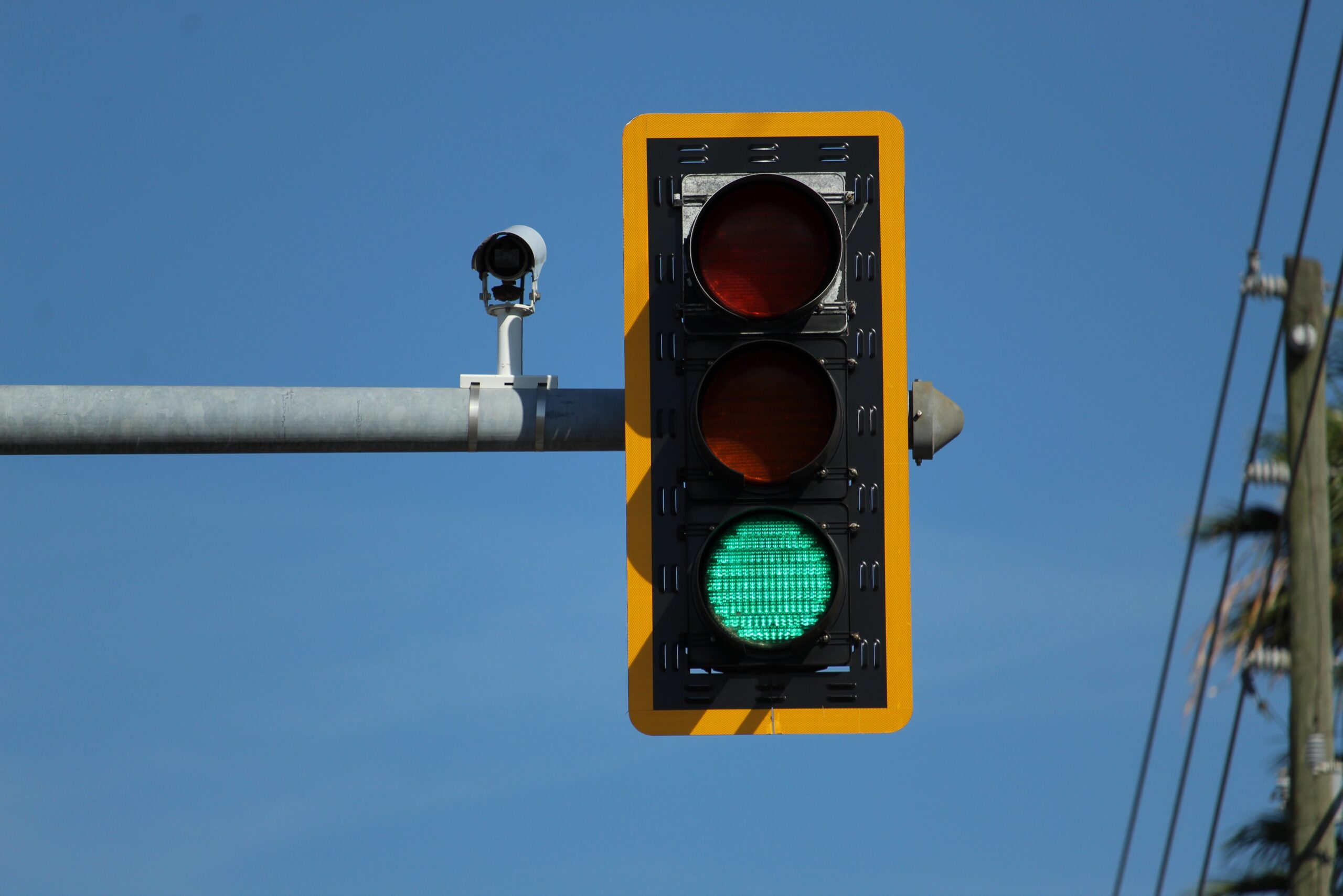Green traffic light with camera